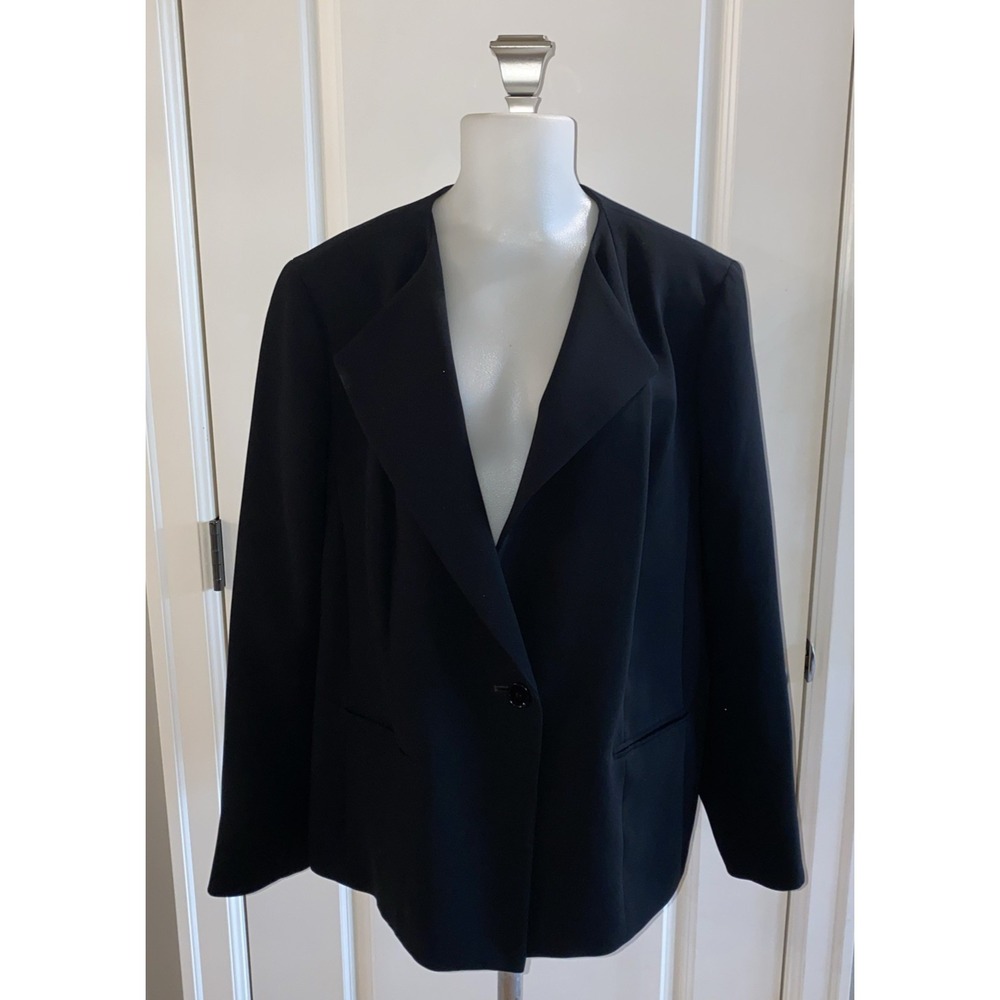 Talbots Black Blazer‎ Collarless Jacket Lined One Button Size 18 Classic
